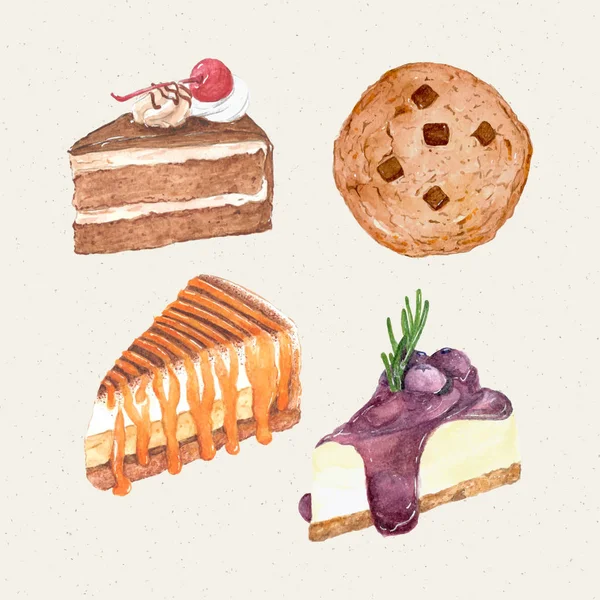 Aquarelle Peinte Main Gâteau Doux Savoureux Gâteau Biscuit Gâteau Fromage — Image vectorielle