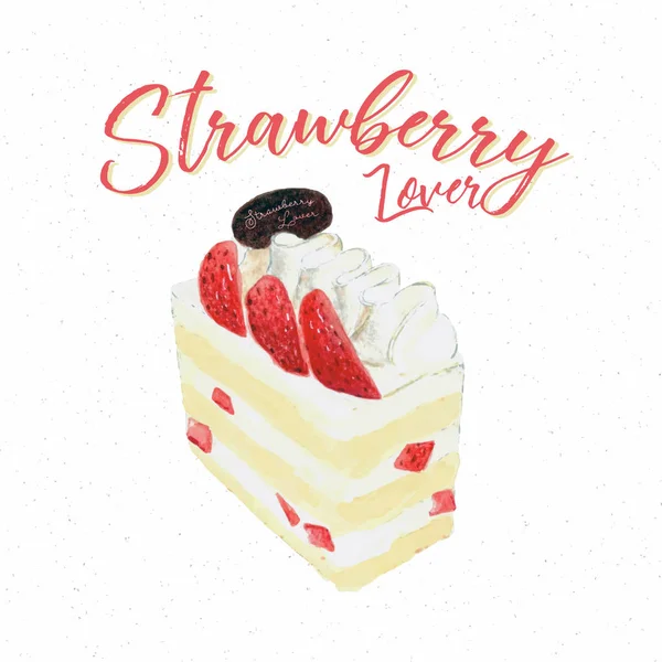 Strawberry vanilla cake, hand draw watercolor style. — Stock Vector