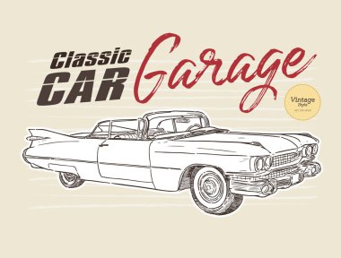 Klasik araba, klasik tarz. el çizim çizim vektörü.