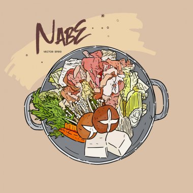 Nabe, Japon güveç. el çizim çizim vektörü.