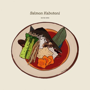 Somon Kabutoni Buğulanmış. el çizim çizim vektörü.