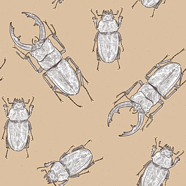 Tokara escarabajo ciervo rojo sin costuras patrón vector . — Archivo Imágenes Vectoriales