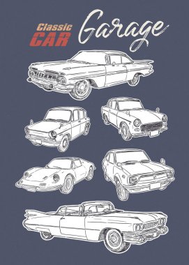 Klasik araba, el çizim kroki vektörü.