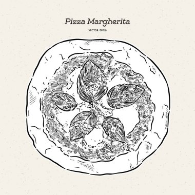 Pizza Margherita, el çizim kroki vektörü.
