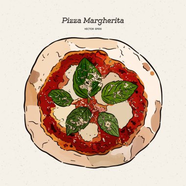 Pizza Margherita, el çizim kroki vektörü.