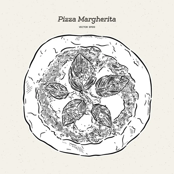 Pizza Margherita, Skizzenvektor von Hand zeichnen. — Stockvektor