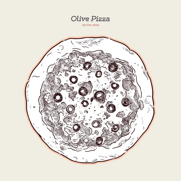 Pizza de azeitona, vetor de desenho à mão . —  Vetores de Stock