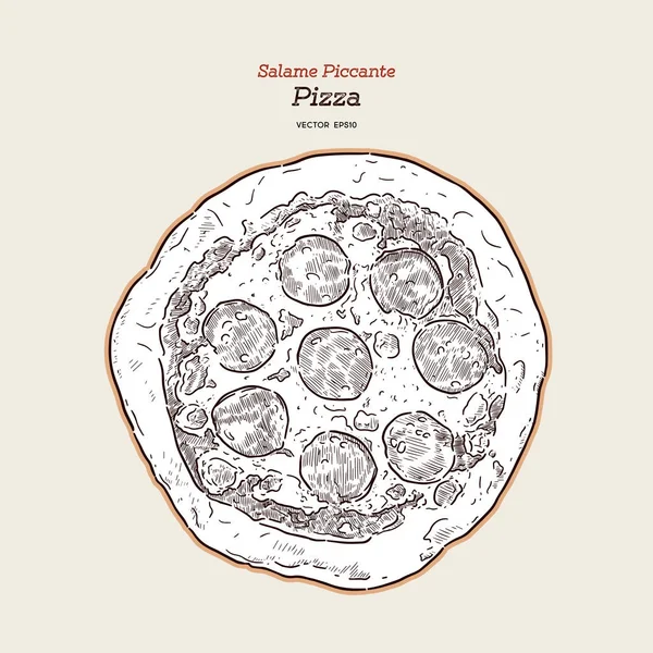 Salame de pizza, dibujo a mano vector de boceto . — Vector de stock