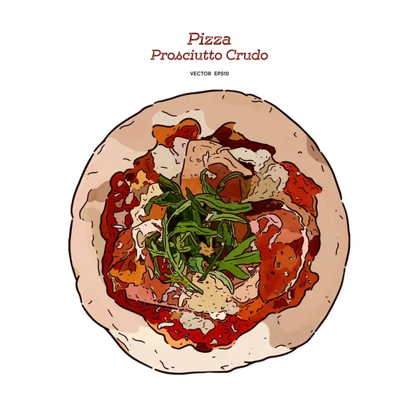 Parma Ham pizza, dibujo a mano vector de bocetos . — Vector de stock