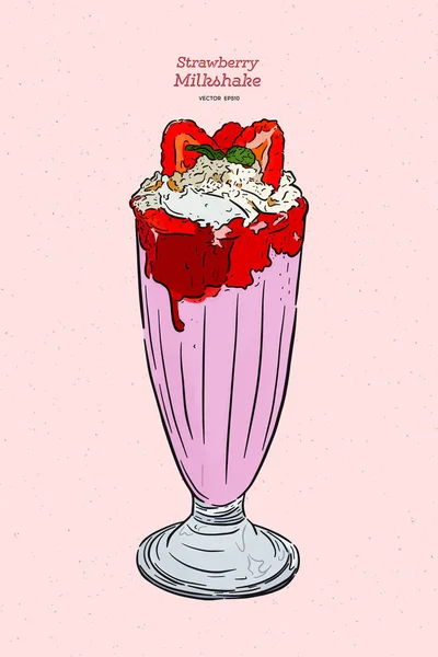 Strawberry milkshake, gambar tangan vektor sketsa . - Stok Vektor