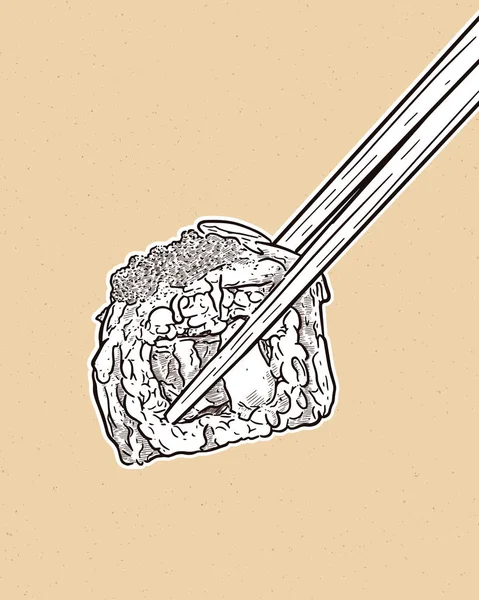 箸や寿司ロールの持ち手描きベクトル — ストックベクタ