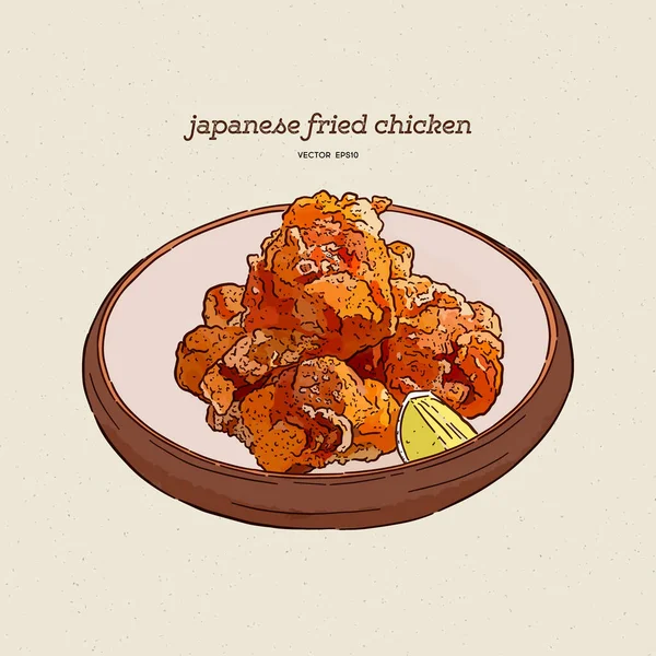 Japansk Mat Karaage Stekt Kyckling Japansk Stil Handrita Skiss Vektor — Stock vektor