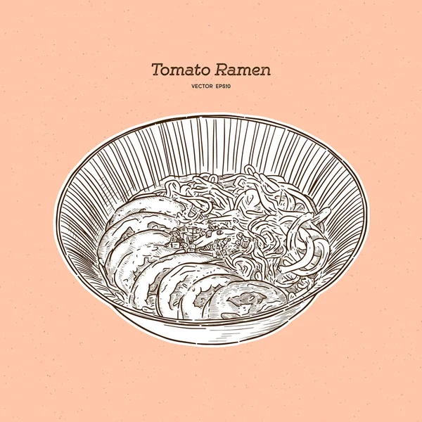 Ramen Tomate Para Vegetariano Dibujo Mano Vector Bocetos — Archivo Imágenes Vectoriales