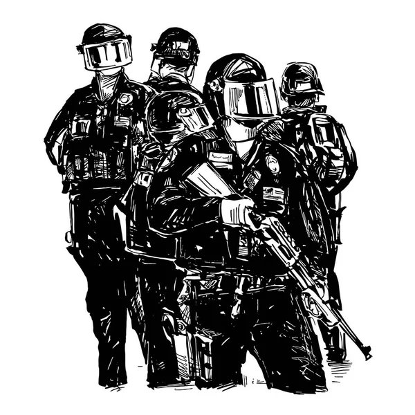 Drawing Police Standing Waiting Protesters America — Stock Vector