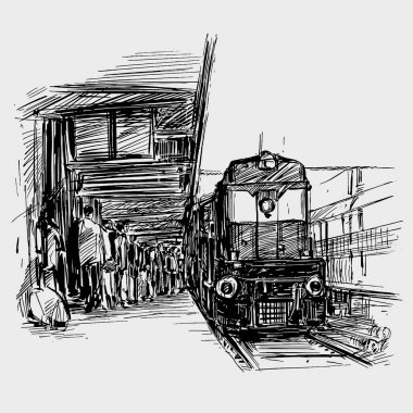 Drawing of train station in India 