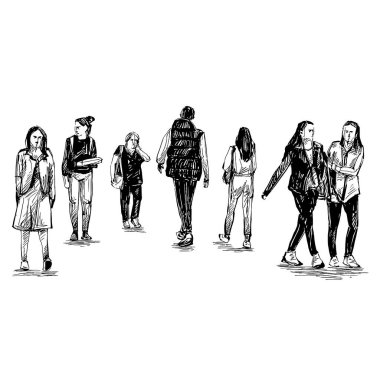 Drawing of people are walking at public 