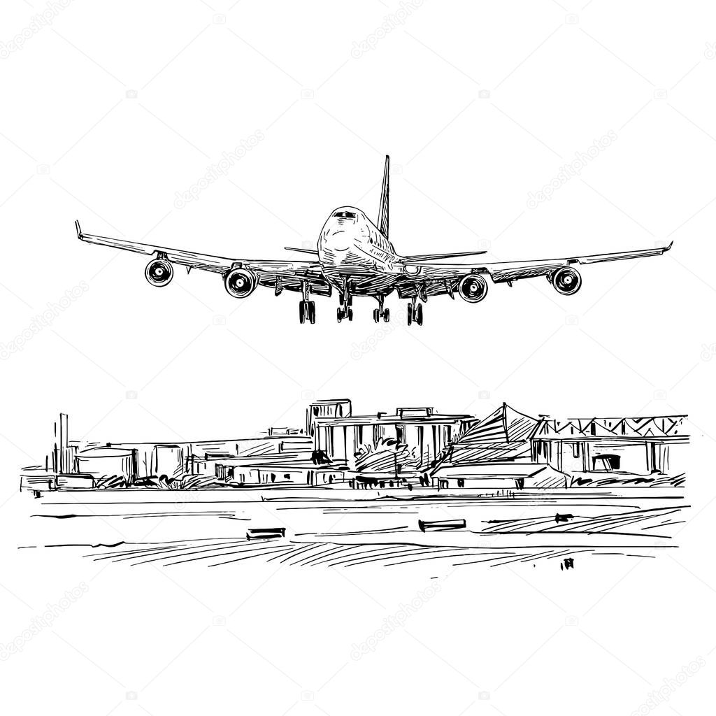 Drawing of the airplane landing in Vietnam 