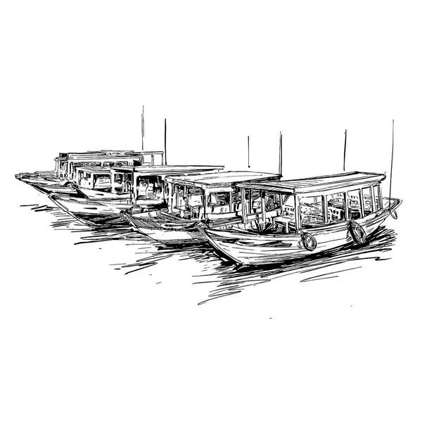 Disegno Della Barca Vietnam Hoi — Vettoriale Stock