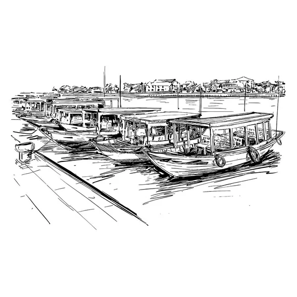 Zeichnung Des Bootes Vietnam Hoi — Stockvektor