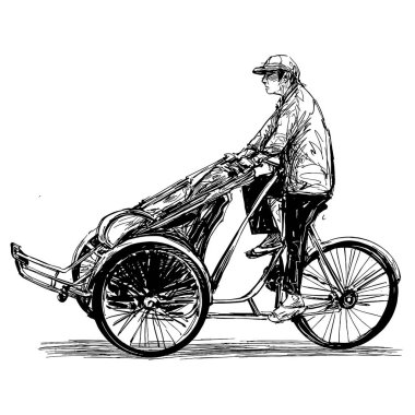 Vietnam 'da üç tekerlekli bisikletin çizimi. Hoi An. 