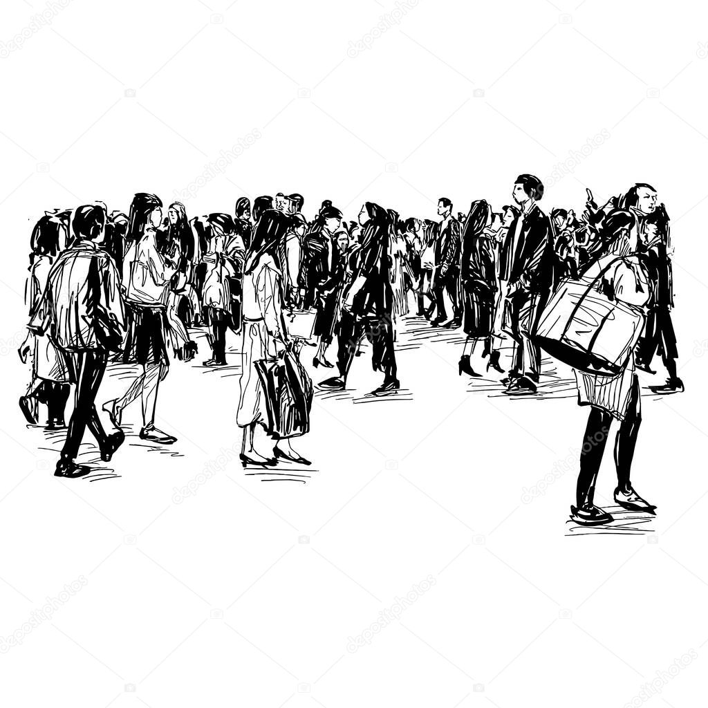Drawing of the people are walking on street in Japan 