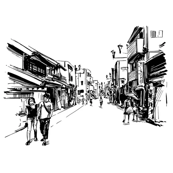 Dessin Paysage Urbain Japonais Kyoto — Image vectorielle
