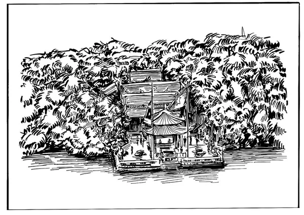 Dessin Temple Hanoi Long Lac Vietnam — Image vectorielle