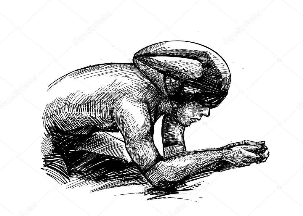 Drawing of the bicycle competition show riders isolate hand draw