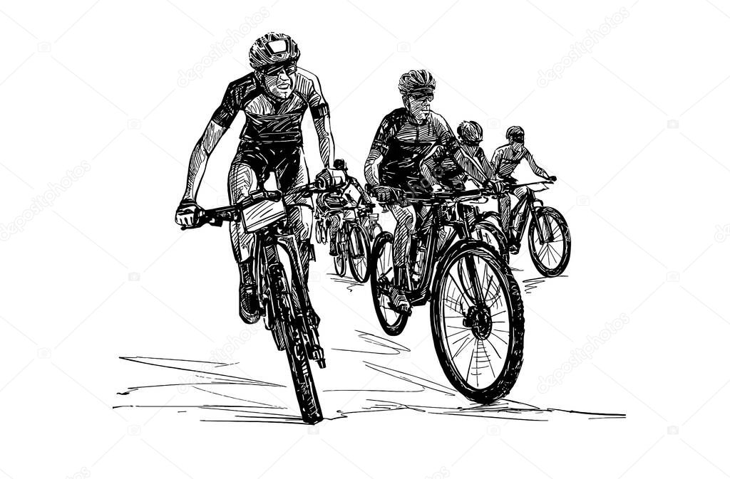 Drawing of the mountain bike competition hand draw 
