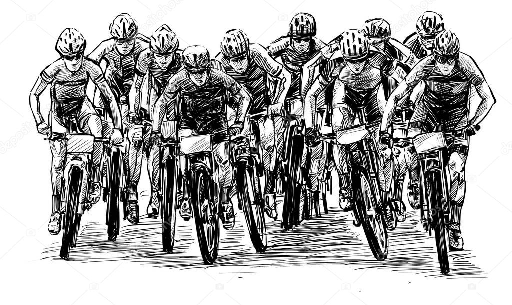 Sketch of the mountain bike competition show hand draw 