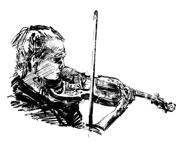 Disegno Del Musicista Classico Suona Mano Violino Disegnare — Vettoriale Stock