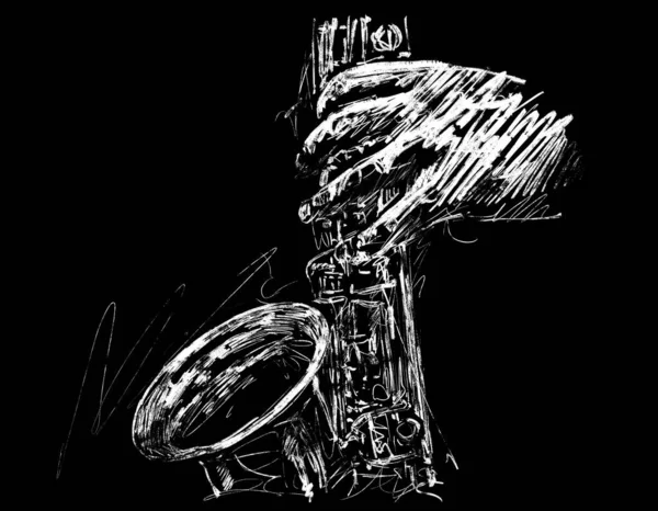 Desenho Músico Toca Saxofone Mão Desenhar — Fotografia de Stock