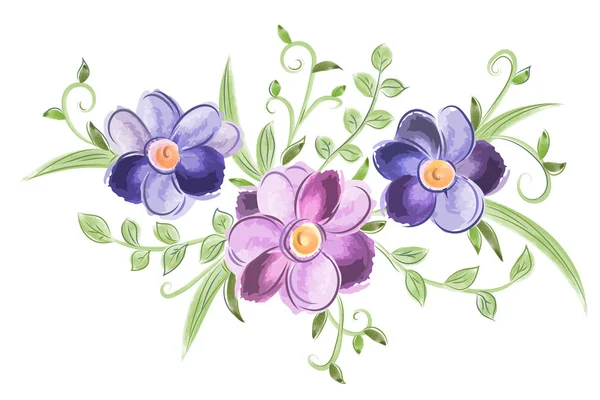 Ilustración Vectorial Ornamento Acuarela Floral Con Hojas — Vector de stock