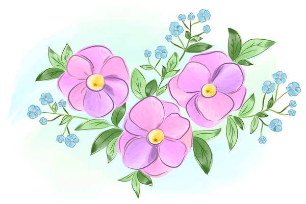 水彩紫と青の花葉のベクトル イラスト — ストックベクタ