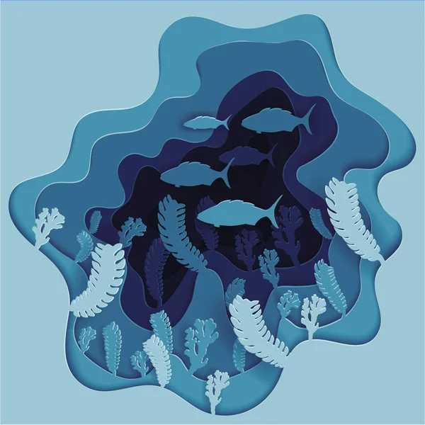 藻類で海底の魚の学校のイラスト — ストックベクタ