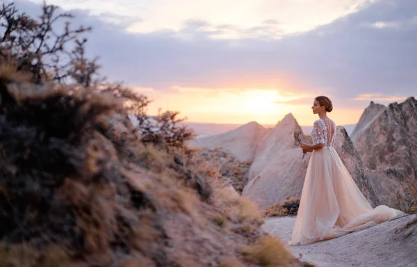 Fairy Sensual Portrait Pretty Young Woman Wearing Long Dress Mountains — Stock Photo, Image