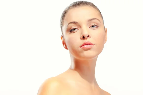 Portrait Beautiful Young Caucasian Shirtless Woman Looking Camera While Standing — Stock Photo, Image