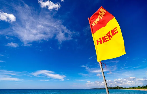 Nade Aqui Bandeira Segurança Praia Mar Vista Perto — Fotografia de Stock