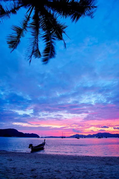 Colorful View Sea Beach Traditional Longtail Boat Beautiful Sunset Background — Stock Photo, Image