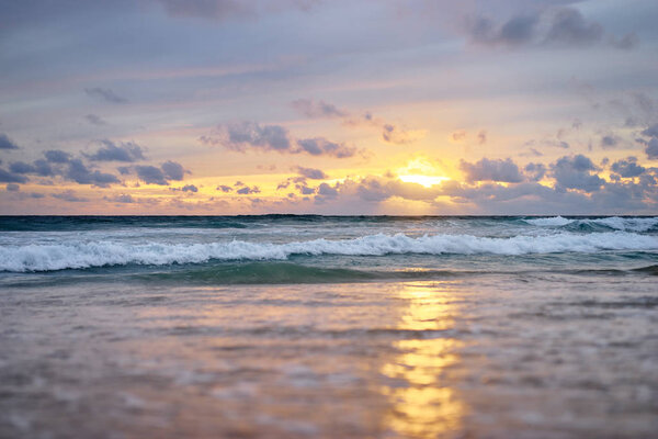 Beautiful seascape with cloudy sky during stormy weather 