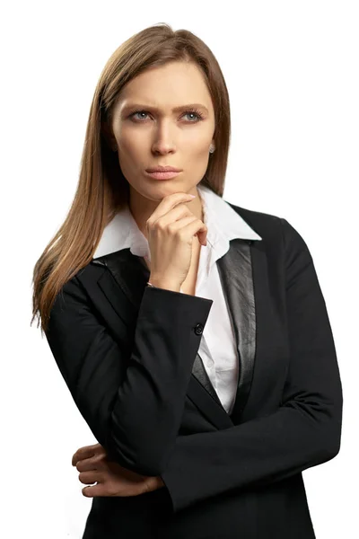 Retrato Estúdio Jovem Empresária Pensativa — Fotografia de Stock