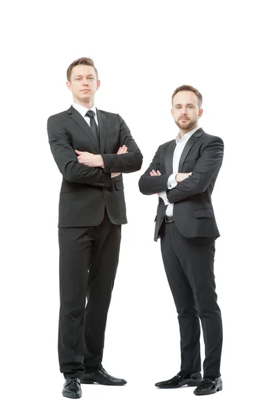 Volle Länge Von Zwei Selbstbewussten Geschäftsleuten Formeller Kleidung Die Eng — Stockfoto