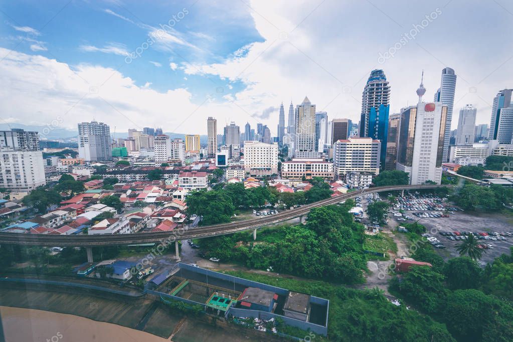  Beautiful city view with skyscrapers and roads.
