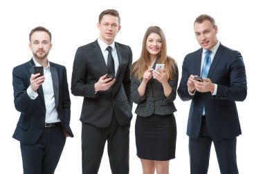 Grup akıllı telefonlar kullanarak iş adamları