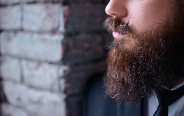 Barbe Moustache Parfaites Gros Plan Sur Jeune Homme Barbu — Photo