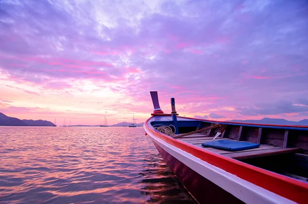 Colorful View Sea Beach Traditional Longtail Boat Beautiful Sunset Background — Stock Photo, Image