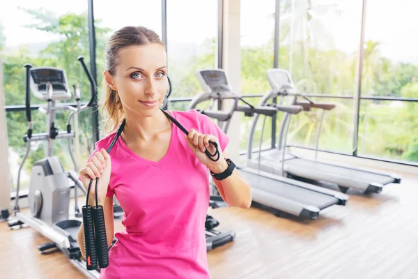 Pretty Young Woman Holding Jump Rope Gym — Stock Photo, Image