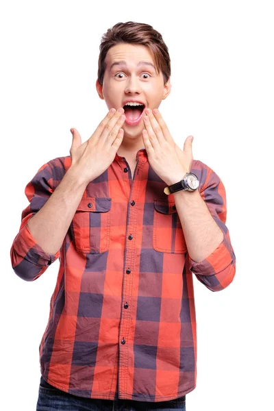 Studio Portrait Amazed Young Man Mouth Opened — Stock Photo, Image