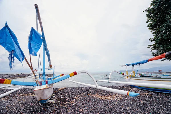 Hermosa Vista Del Océano Playa Barcos Pesca Indonesios — Foto de Stock