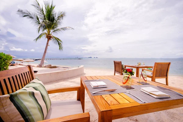 Resort Cafetería Playa Mar Tropical Con Hermosa Vista — Foto de Stock